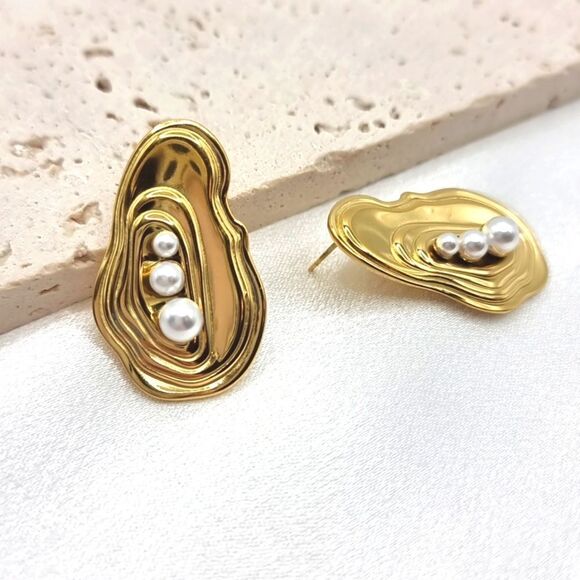 New ANTHRO 18k Gold Ss Oyster Pearl Stud Earrings - Picture 3 of 8